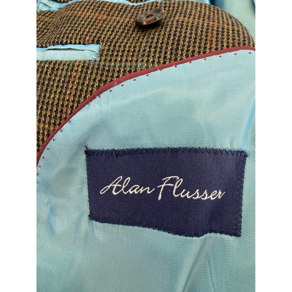 Alan Flusser Blazer Men 40R Brown Plaid Lambswool Sport Coat Professional Career - Picture 4 of 10